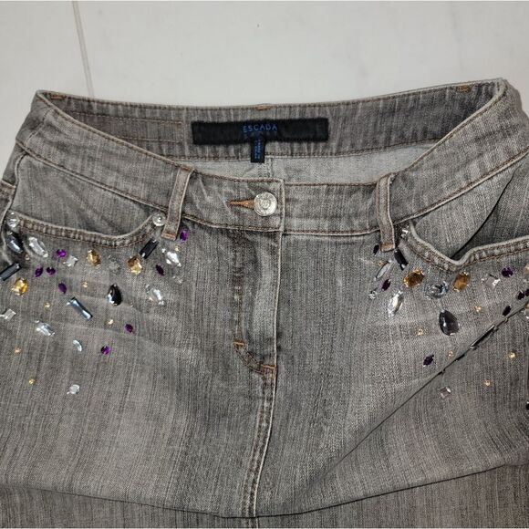 Escada Sport Embellished Gray Denim Skirt Nwot Size 36 US 6 - Picture 3 of 14